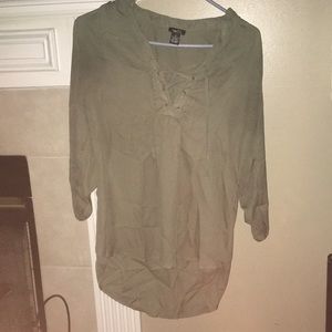 army green tie in front shirt